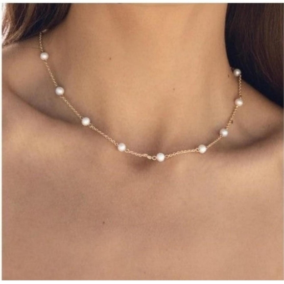Jewelry - New 18k gold plated choker necklace with fresh water pearls